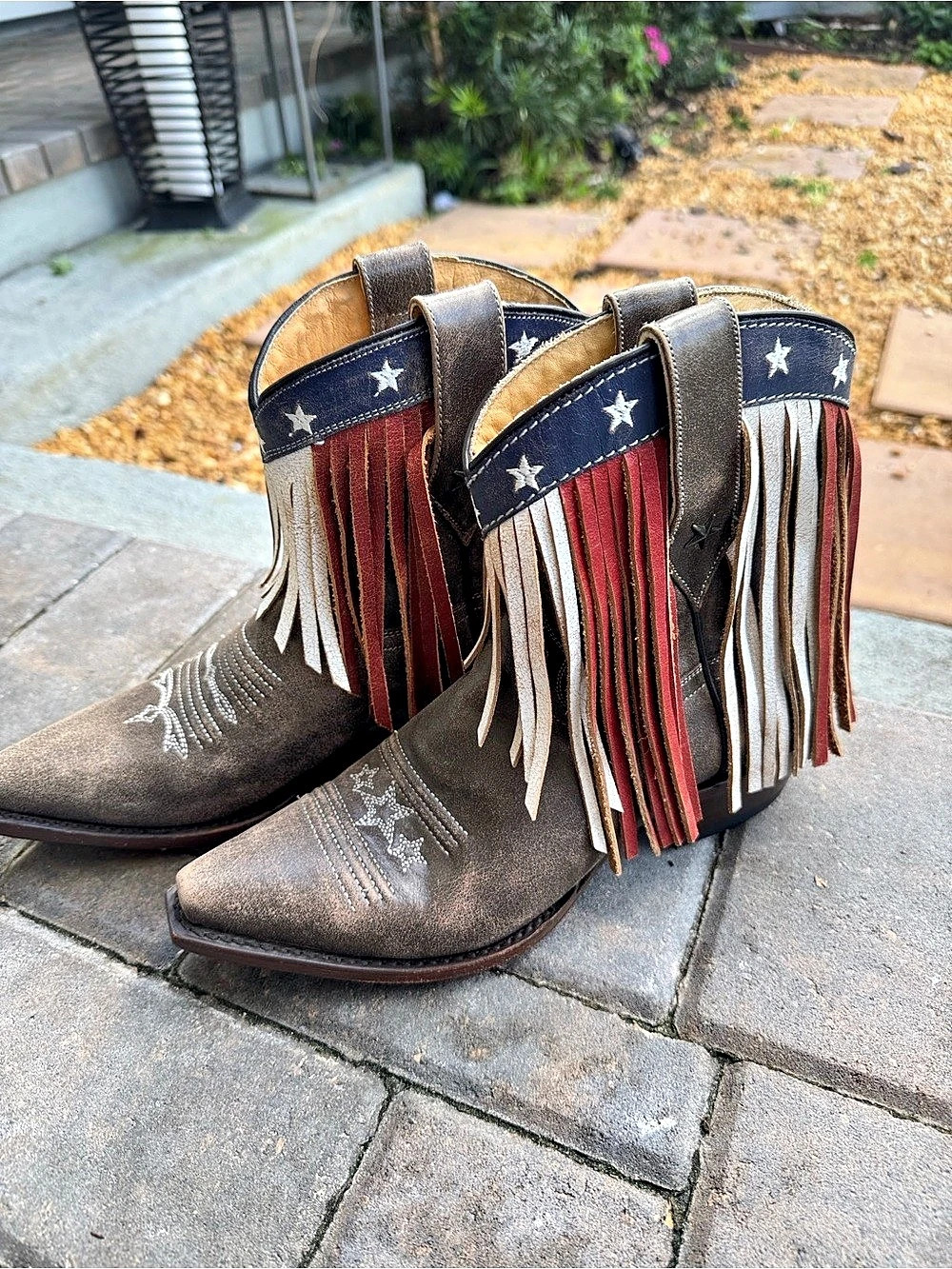 Roper American Beauty Fringe Western Boots Womens 7